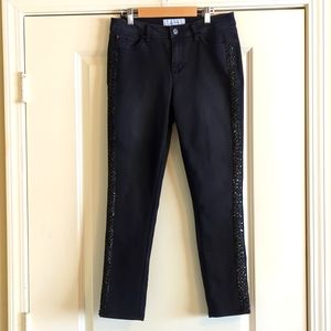 Libby Edelman women's mid-rise black jeans with sequence embellishment. Sz 4